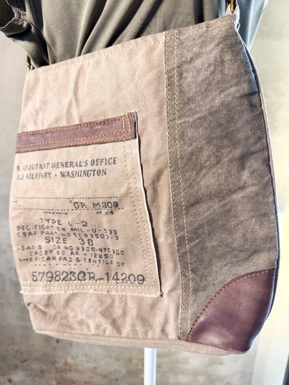 Mona B “Identified” Upcycled Canvas Crossbody Bag Vegan Leather Distressed - Picture 7 of 10
